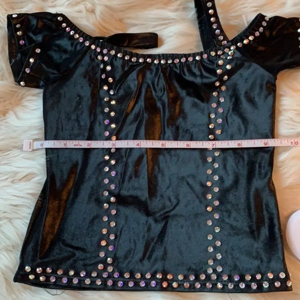 Sandy from Grease dance outfit with swarovski crystals and pink neck tie